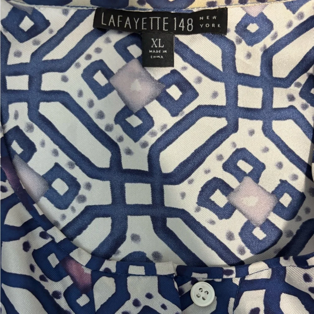 Lafayette 148 New York Blue Purple Geometric Full Silk Natural Fiber Swim Cover